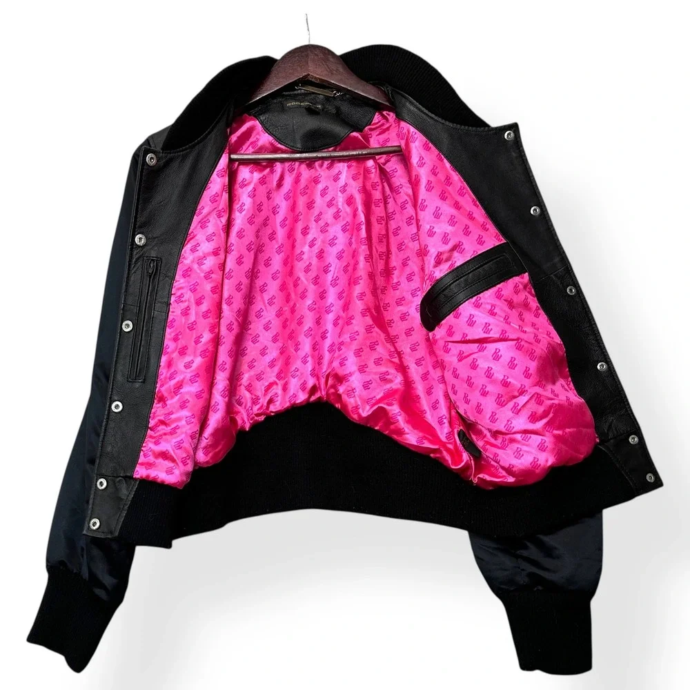 Vtg Y2K Rocawear Bomber Jacket XL Black Real Leather Studded‎ Streetwear Hip Hop - Picture 4 of 11